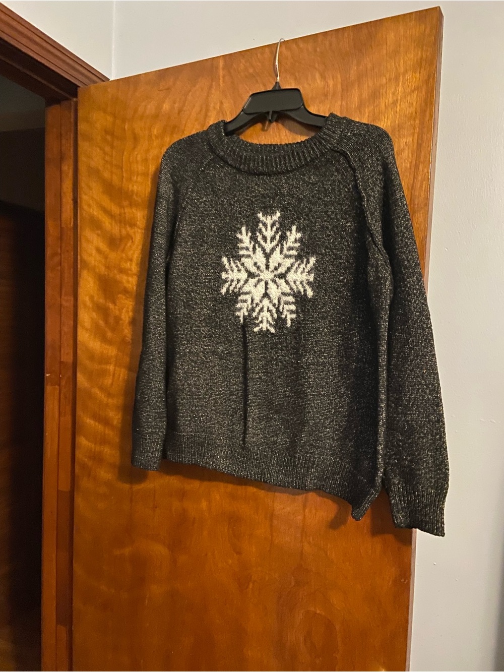 Maurices Black Knit Sweater with White Snowflake Detail